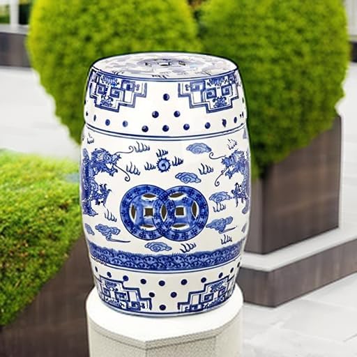 SAFAVIEH Castle Gardens Collection – Dragon’s Breath Blue Glazed Ceramic Chinoiserie Indoor/Outdoor Garden Stool (ACS4554A) SAFAVIEH