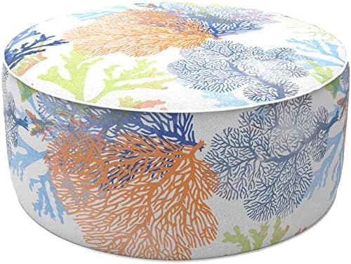 LVTXIII Outdoor Inflatable Footrest Stool, Patio Water Repellent Ottoman with Handle, Portable Round Ottoman Pouf for Garden, Balcony or Home Use, 21x21x9 Inch, Coral Multi LVTXIII