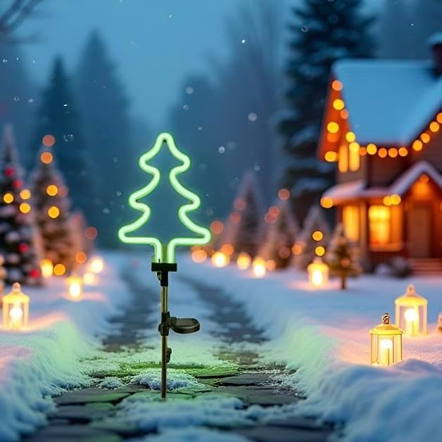 Solar Garden Stake Lights, Waterproof Landscape Light, Solar Landscape Path Lights, Neon Lights, Outdoor Decor for Garden, Yard, Lawn, Pathway, Patio, Backyard (Christmas Tree) RechargeableLEDWorkLights