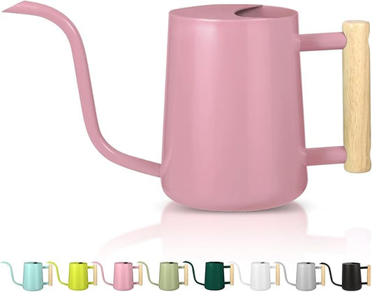 Watering Can Indoor Plants, 35oz Small Indoor Stainless Steel Metal Watering Can Modern Decorative Watering Pot with Long Spout for Indoor House Plant Bonsai Garden Flowers (Pink) GUKJOB