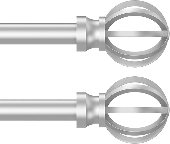 Silver Curtain Rods for Windows 28 to 48 Inch, 2 Pack 5/8" Diameter Heavy Duty Metal Adjustable Small Drapery Rod With Bracket Poskena
