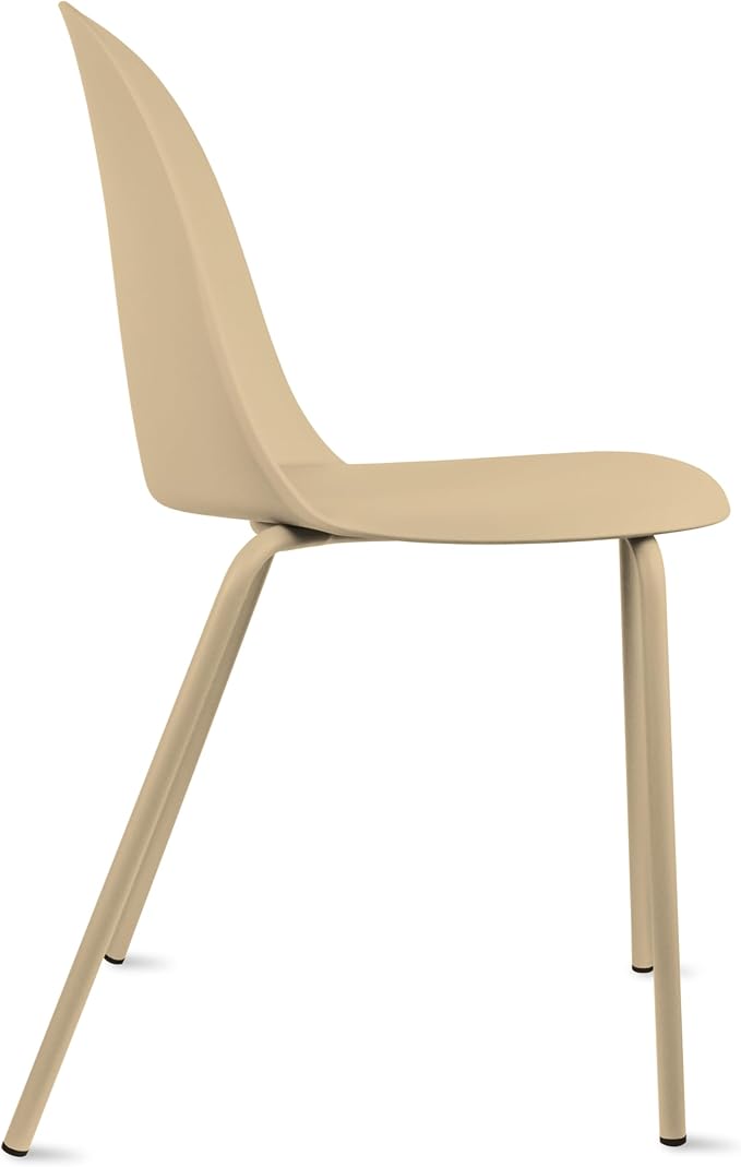 2xhome Set of 2 Modern Stackable Armless Dining Chairs | Plastic Shell Seat with Metal Legs | Indoor or Outdoor Use | Home Kitchen Patio, Beige 2xhome