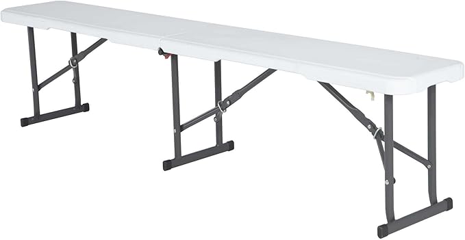 LIFETIME Portable Folding Bench, 6‑Foot Fold‑in‑Half, UV‑Resistant Seat, Powder‑Coated Steel Frame, Lightweight, Stain‑Resistant, Non‑Marring Foot Caps, Indoor/Outdoor Portable Seating Lifetime