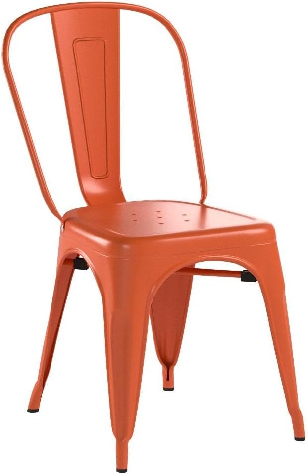 FDW | Set of 4 Metal Dining Chairs | Orange | Stackable Tolix Side Chairs with Backrest | Scratch-Resistant | Non-Slip Feet | Indoor/Outdoor Use | 330 lbs Capacity | Ideal for Kitchen & Restaurant FDW