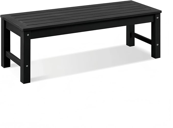 Psilvam Knight Bench, Two Person Outdoor Poly Lumber Patio Backless Bench, Weatherproof Garden Bench That Never Rot and Fade, Suit for Garden, Porch and Park (Black) PsilvamGardenFurniture