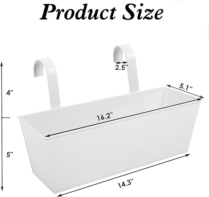 3 Pcs Large Hanging Flower Pots for Railing or Fence 16 Inch Railing Planter Box for Any Balcony Porch or Deck Countryside Style Window Planter Boxes Are Perfect to Herbs & Flowers (White-5pcs) JFMAMJ