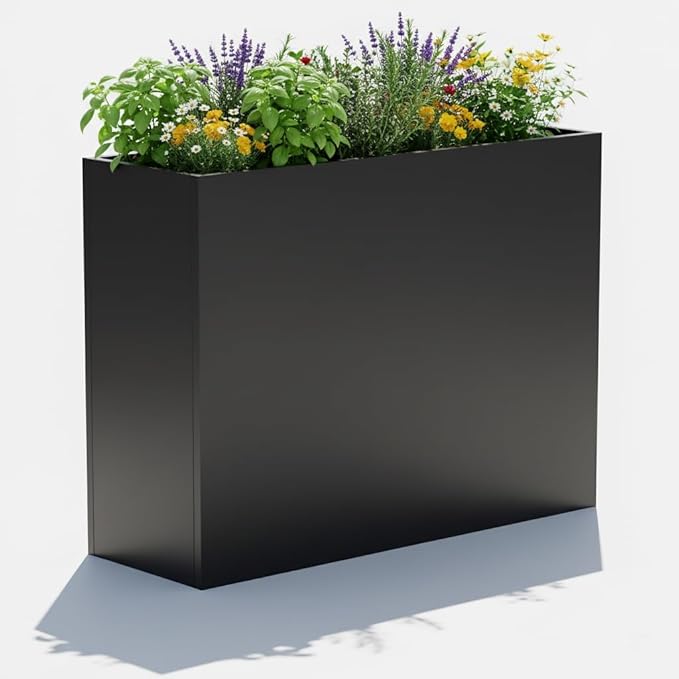 Tall Metal Planter for Outdoor Plants,38"Lx13"Wx30"H All-Weather Durable Plant Box,Large Rectangular Planter with Drainage Holes & Removable Shelf,Modern Decor for Tall Small Plants, Trees, Flowers CONGFUTT