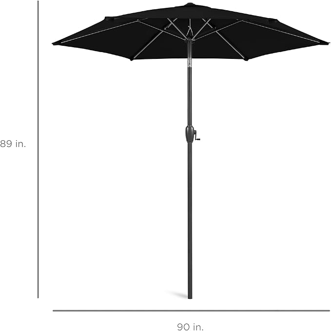 Best Choice Products 7.5ft Heavy-Duty Round Outdoor Market Table Patio Umbrella w/Steel Pole, Push Button Tilt, Easy Crank Lift - Black BestChoiceProducts