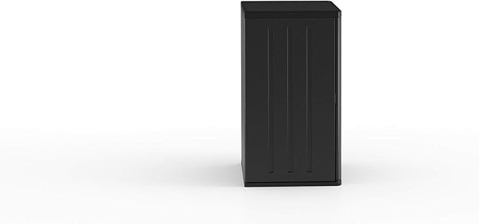 Suncast Heavy-Duty Resin Outdoor Storage Cabinet, 30" W x 20.25" D x 36" H Dark Grey Base Garage Storage Cabinet with Lockable Doors and Metal Reinforced Shelves, Made in The USA SuncastCommercialProducts