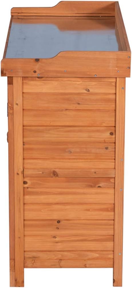 GDLF Outdoor Garden Patio Wooden Storage Cabinet Furniture Waterproof Tool Shed with Potting Benches Outdoor Work Station Table (Natural) GDLFGoodLife