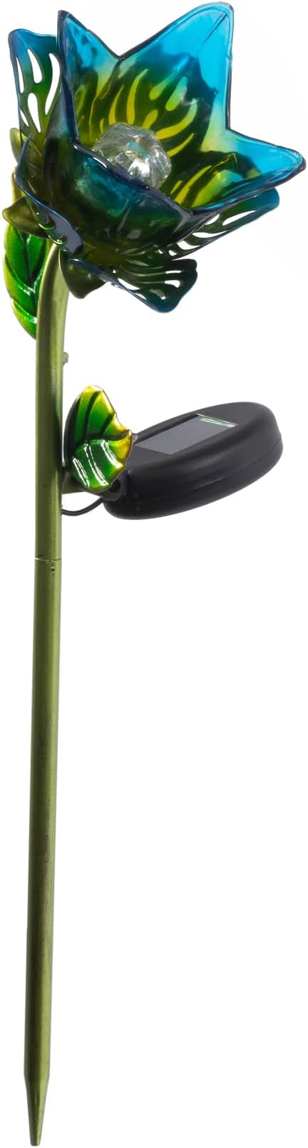 Crosslight Glass Flower Solar LED Waterproof Outdoor Garden Stake - Decorative Electronic Light Garden Decor for Yard, Lawn, Patio, Deck, Pathway, Pond, Backyard (Blue) Crosslight