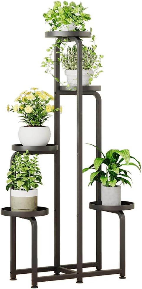 Plant Stand Indoor Outdoor 5 Tier Metal Plant Shelf for Multiple Plants Corner Flower Holders for Living Room Balcony Bedroom Patio Garden, Black (Black, 5-Tier) INGIORDAR