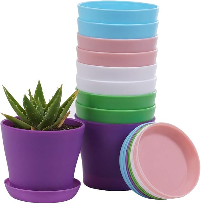 TDHDIKE 10 Pcs Plastic Planters Indoor Pots, Mini Flower Seedlings Nursery Flower Pot with Pallet, Modern Decorative Gardening Containers TDHDIKE