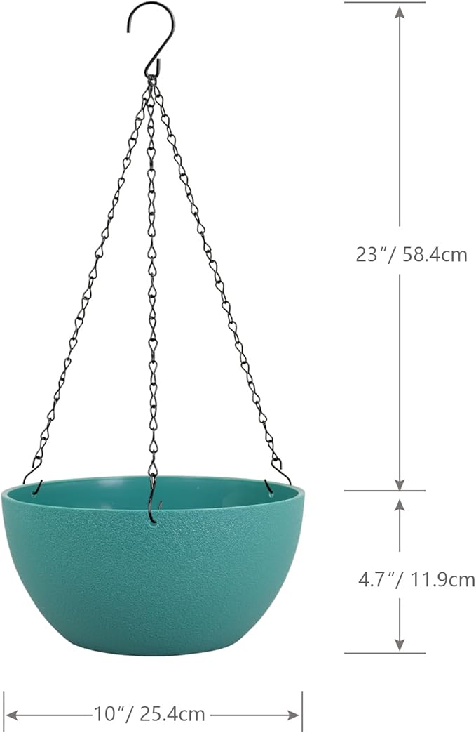 10 inch Hanging Planters for Outdoor Indoor Plants with Drainage Holes and Chain, 2 Pack Round Hanging Flower Pots for Garden Home Porch Decor, Blue Green WSMKSZ