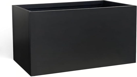 Galvanized Steel Planter Black Metal Outdoor Planter Powder Coated 32" x 12" x 16" Pot Metallic Heavy Pot Indoor & Outdoor, Commercial & Residential (L32 x W12 x D16, Black) DISCOVERINGBEAUTY