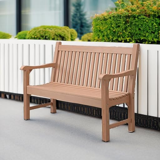 Psilvam 2-Person Poly Lumber Outdoor Bench with 700 Lbs Weight Capacity – Weatherproof Garden Seating for, Balcony Porch & Park, All-Weather Fade-Resistant Patio Furniture (Teak Color) PsilvamGardenFurniture