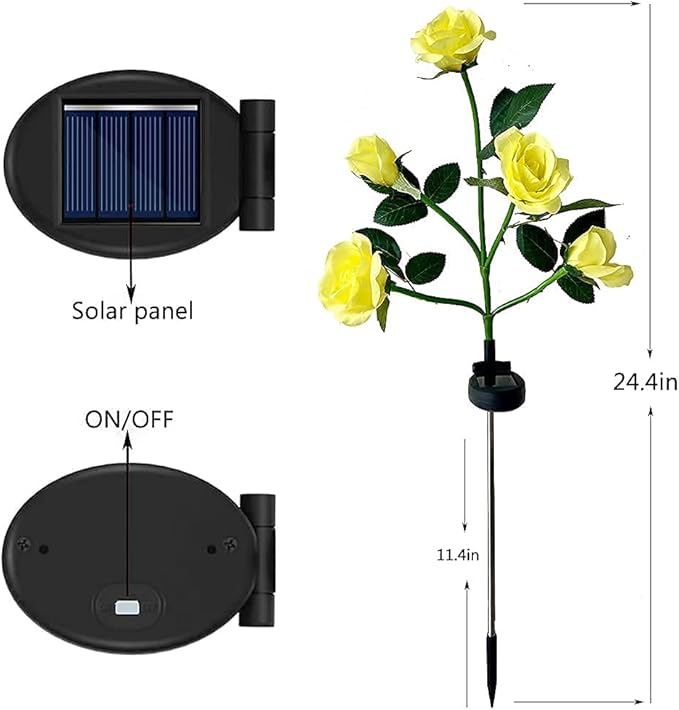 GONIMY Outdoor Realistic Solar Powered Rose Flower Lights Stake,2 Pack 10 Rose Solar Garden Decorative Waterproof Lights for Backyard Patio Pathway Xmas Decoration-Yellow GONIMY