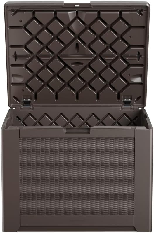 Rubbermaid Medium Resin Outdoor Storage Deck Box (74 Gal) Weather Resistant Brown Deck Organization for Home/Backyard/Pool Chemicals/Toys/Garden Tools/Porch/Patio Cushions Rubbermaid
