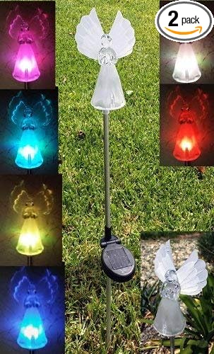 Solar Powered Garden Stake LED Light, Set of 2 (Fiber Angel) RELIGHTABLE