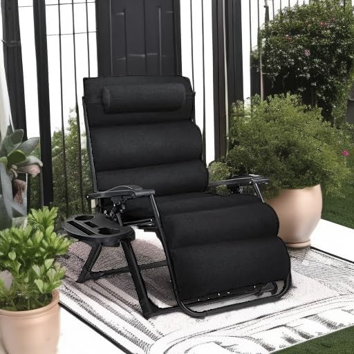 Best Choice Products Oversized Zero Gravity Chair, Folding Outdoor Patio Recliner, XL Anti Gravity Lounger w/Removable Cushion, Cup Holder, Side Tray, 350lb Capacity - Onyx Black BestChoiceProducts