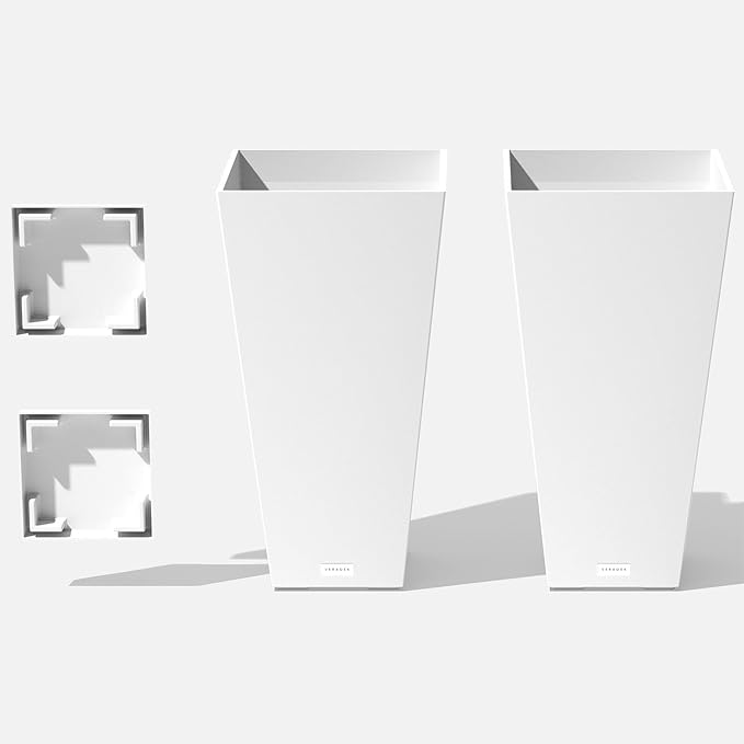 Veradek V-Resin Indoor/Outdoor Taper Planter (White, 26 inch - 2 Pack with 2 Saucer Trays) VeradekOutdoor