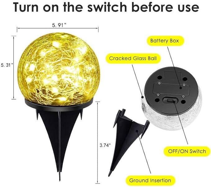 Solar Garden Lights, 2 Pack 80 LED Cracked Glass Solar Globe Lights Outdoor Decoration, Upgraded Waterproof Warm White Ball Lights for Yard Pathway Patio Lawn Christmas Outside Decor, 5.9" Keevvon