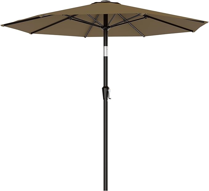 AreShark 9 FT Patio Umbrella for Outdoor, Outdoor Table Umbrella with Push Button Tilt and Crank, Outdoor Patio Umbrellas with 8 Sturdy Ribs for Market, Garden, Pool (Khaki) Rootora