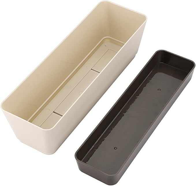 Skelang 3 Pcs Rectangular Plant Pot, 12" Watering Container with Drainage Hole, Window Planter Box with Saucer for Succulents, Flowers, Indoor Plants, African Violets Skelang