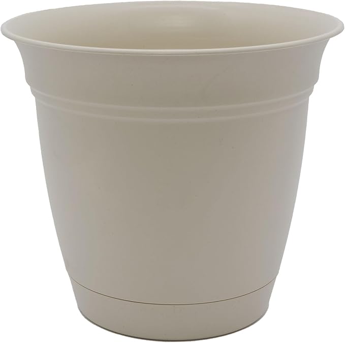 The HC Companies Eclipse Round Planter with Saucer - Outdoor & Indoor Plant Pot with Drainage Holes - Lightweight, UV-Resistant Plastic Pots for Plants, Flowers & Herbs (10" Cottage Stone, Pack of 1) TheHCCompanies