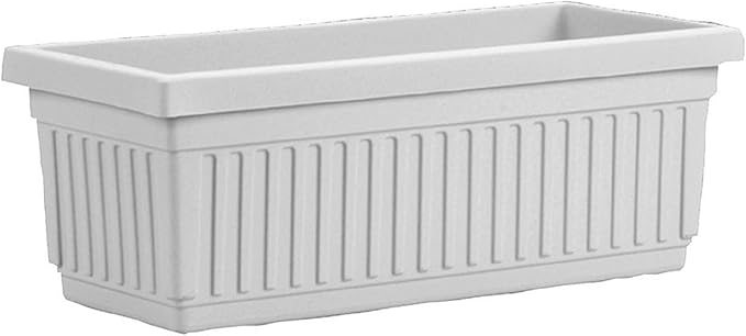23.5 Inch Terra Roma Rectangular Window Planter Box - Lightweight Plastic Indoor Outdoor Plant Pot with Drainage for Windowsill, Herbs, Flowers, White TheHCCompanies
