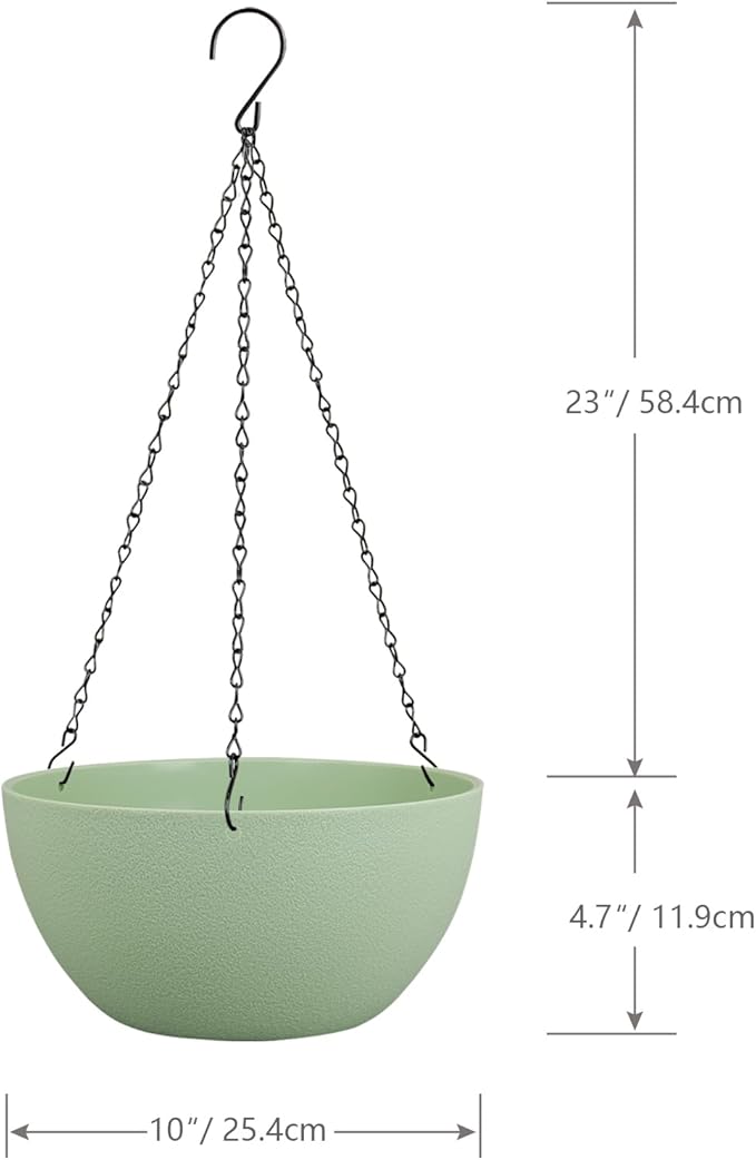 10 inch Hanging Planters for Outdoor Indoor Plants with Drainage Holes and Chain, 2 Pack Round Hanging Flower Pots for Garden Home Porch Decor,Green WSMKSZ