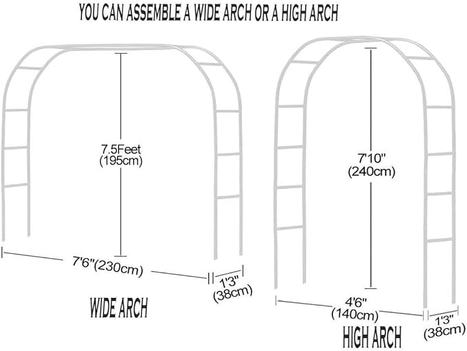 Adorox Metal Garden Arch Trellis for Climbing Plants 7.8ft Outdoor Arch Wedding Halloween Christmas Vine Trellis Pumpkin Archway Assemble Freely 2 Sizes White ADOROX