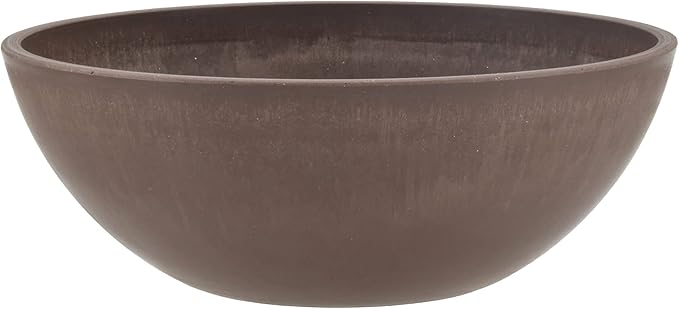 PSW Pot Collection M20C 8-inch Plastic/Stone/Wood Composite Low Bowl Planter – No Drainage Hole (Drillable), Shallow Indoor/Outer Pot for Succulents, Bonsai, Fairy Gardens, Herbs, Chocolate PSW