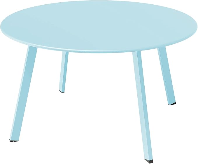 Grand patio Round Coffee Table, Weather Resistant Patio Side Table, Outdoor Round End Table with Square Feet, Great for Backyard, Patio, Deck, Blue GrandPatio