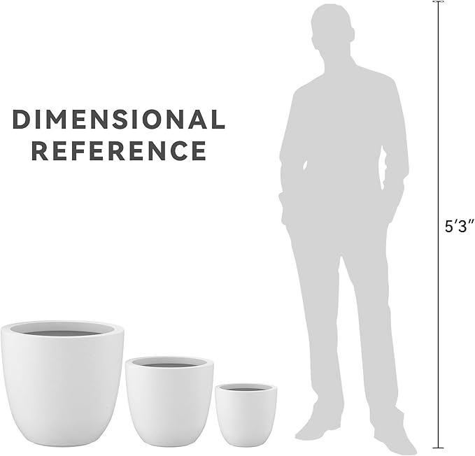 Kante 18",14",10" Dia Concrete Round Planters (Set of 3), Outdoor Indoor Large Planter Pots with Drainage Hole for Home Patio Garden, Pure White Kante