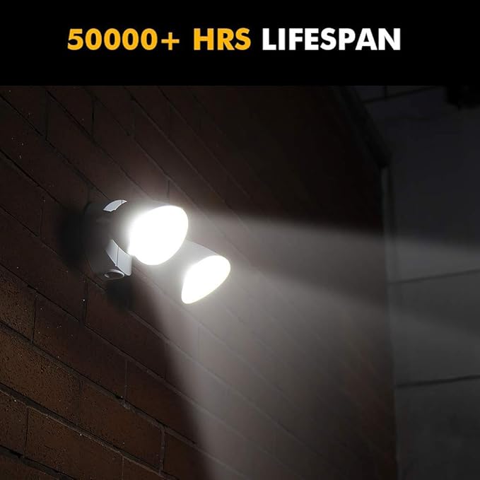 LUTEC 6222W-D2D 3500 Lumen 32 Watt Dusk to Dawn Dual-Head Flood Light Outdoor Waterproof Exterior Security Wall Light, Full Metal Design Floodlight for Patio, Garden, Yard-White LUTEC