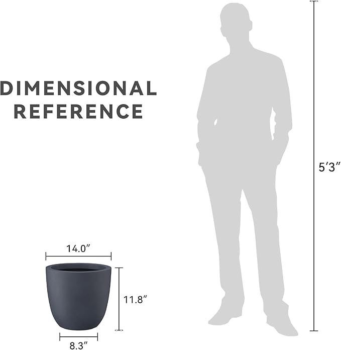 Kante 14 Inch Dia Round Concrete Planter, Indoor Outdoor Large Plant Pot with Drainage Hole and Rubber Plug for Home Patio Garden, Dark Gray Kante