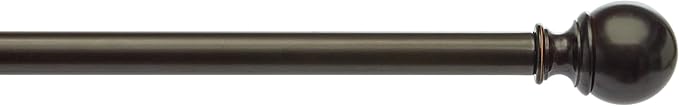 Amazon Basics Adjustable Sturdy Curtain Rod for Windows with Round Finials, Easy Install Hardware, 1-Inch Rod, 72" to 144", Dark Bronze, 1-Pack AmazonBasics
