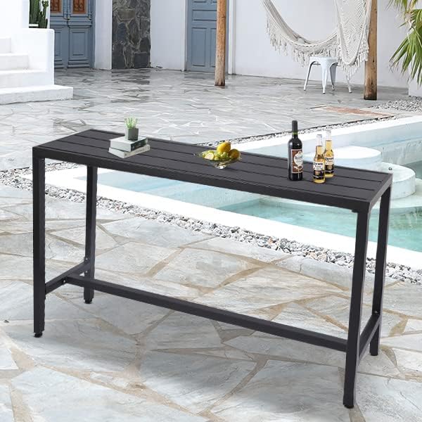 Outdoor Bar Table, Patio Console Pub Height Table with Powder Coated Steel Frame, Weather Resistant Waterproof Top for Hot Tub, Balcony, Garden, Yard, Poolside Sumshadow