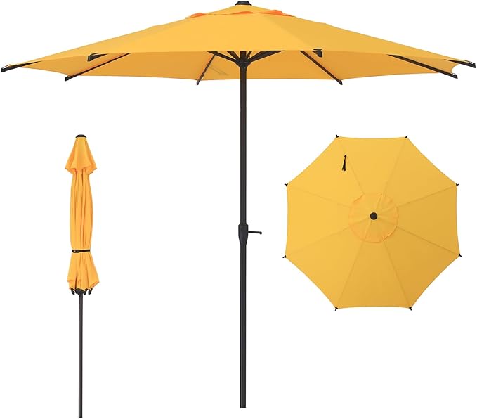 Abba Patio 9FT Lyon Outdoor Patio Umbrella Outdoor Table Umbrella with Crank Market Umbrella 8 Sturdy Ribs UV Protection Waterproof and Push Button Tilt for Garden Deck Backyard Pool,Yellow AbbaPatio