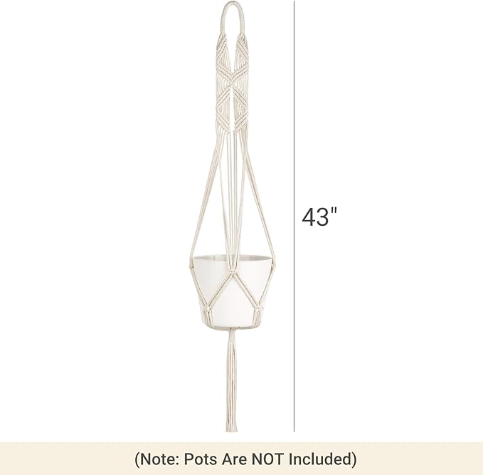 Mkono 2 Packs 43 Inch Macrame Plant Hanger Large for up to 12 Inch Pot Extra Long Hanging Plant Holder Hanging Planter Basket for Indoor Outdoor Boho Home Decor(POTS NOT Included) Mkono
