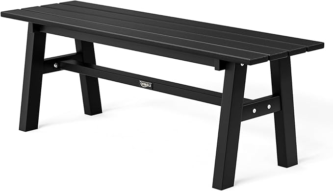 VINGLI 47” Outdoor HDPE Bench, Weatherproof Garden Bench w/Metal Legs, Poly Lumber Porch Benches, 660 LBS Capacity Outdoor Backless Patio Benches for Entryway Deck (Black) VINGLI