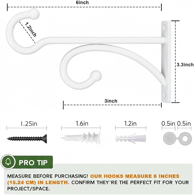 2Pack 6 Inch Plant Hangers for Hanging Baskets, Hanger for Indoor and Outdoor Plant Pots Holder, Wall Hook for Planters, Flower Basket, Wind Chimes, Lantern, Light, Bird Feeder, Home Décor-White AnDocK