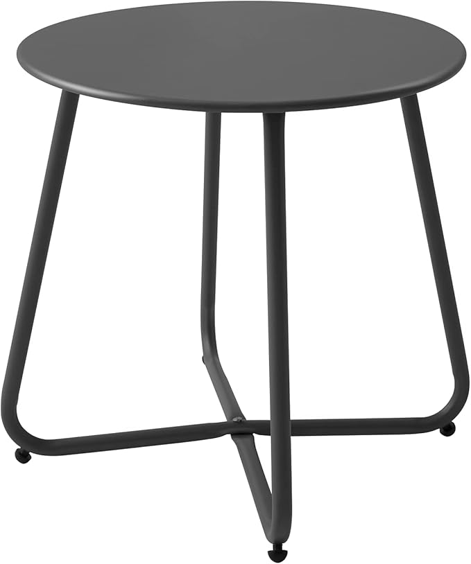 Patio Small Side Table Waterproof Round Metal Steel Weather Resistant Portable Outdoor and Indoor End Table for Garden Balcony Yard, Black Meluvici