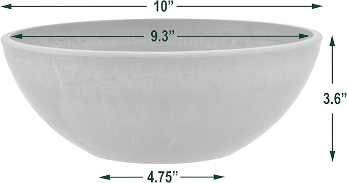 PSW Pot Collection M25DC 10-inch Plastic/Stone/Wood Composite Low Bowl Planter – No Drainage Hole (Drillable), Shallow Indoor/Outer Pot for Succulents, Bonsai, Fairy Gardens, Herbs, Dark Charcoal PSW