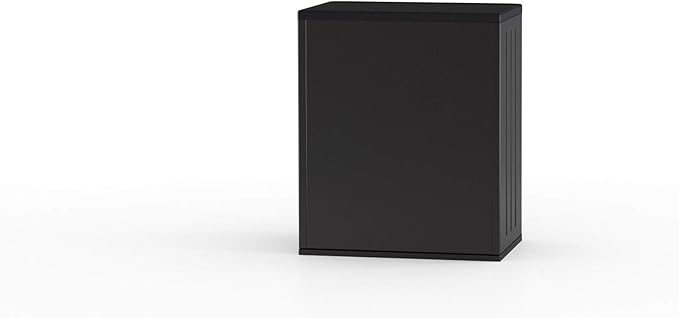 Suncast Heavy-Duty Resin Outdoor Storage Cabinet, 30" W x 20.25" D x 36" H Dark Grey Base Garage Storage Cabinet with Lockable Doors and Metal Reinforced Shelves, Made in The USA SuncastCommercialProducts