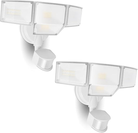 LUTEC 80W 9000LM LED Security Lights Motion Sensor Outdoor Lights, 4 Head LED Flood Lights Outdoor 5000K Daylight, IP65 Waterproof, Motion Detected Lights for Outside, Garage, Yard (White) - 2 Pack LUTEC