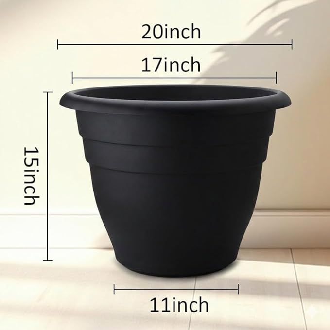 20 Inch Large Plant Pots Outdoor,6 Pack Black Plastic Planters with Drainage Holes,Heavy Duty Lightweight Flower Pots for Trees,Fiddle Leaf Fig,Palm,Patio & Garden RooTrimmer