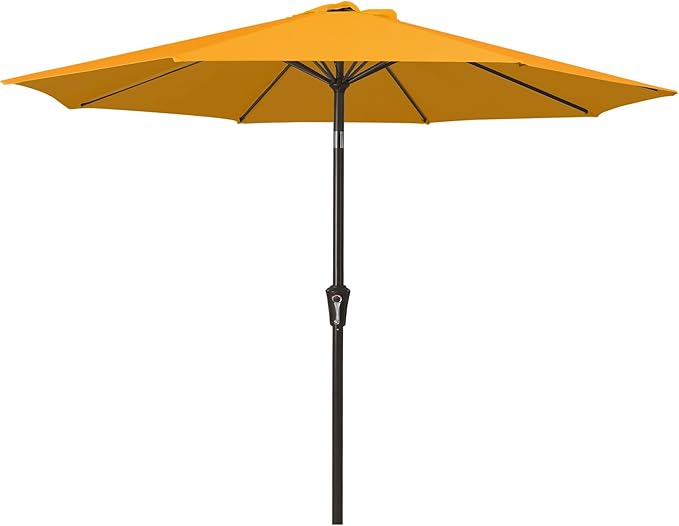 MEWAY 9ft Patio Umbrella Outdoor Table Umbrellas with Push Button Tilt and Crank, Market Umbrella 8 Sturdy Ribs for Deck, Garden, Pool and Backyard, Sun Orange MEWAY