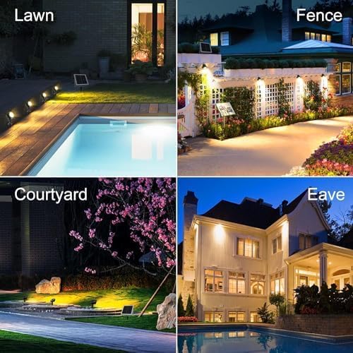 CLY 4-in-1 Solar Spot Lights Outdoor with 14M Cable Solar Powered Landscape Lighting Low Voltage IP66 Waterproof Auto On/Off for Outside Garden Yard Landscape Pathway 2700K Warm White CLY